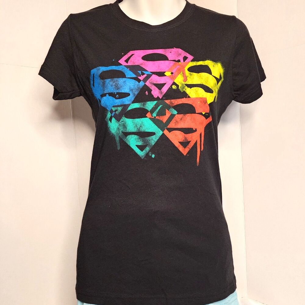 DC Comics Superman Neon Graffiti Graphic Tee NWOT